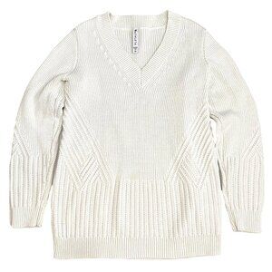 Athleta Teton Chunky Knit V-Neck Sweater Womens XS Off White Fisherman Fall